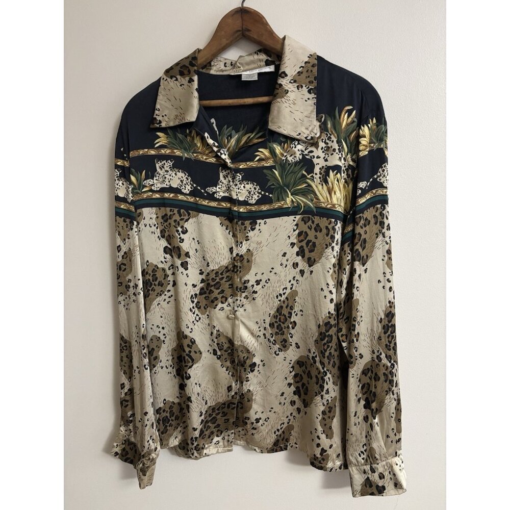 Jessica Holbrook Leopard Print SILK Shirt Cheetah Cat Animal Print Shirt Medium - Picture 2 of 11